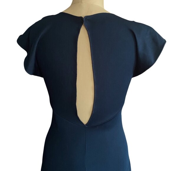 Vintage maxi dress, navy clue, ley hole  back, flutter sleeves, M - Picture 10 of 13